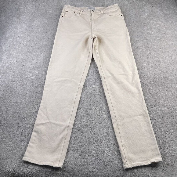 Abercrombie‎ Fitch Jeans Womens 8 Long Tan Ivory 90s Straight Mid Rise Denim - Picture 1 of 13